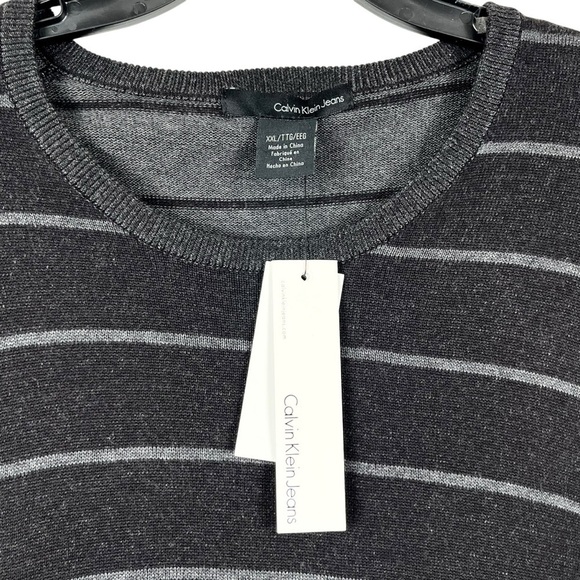 NWT Calvin Klein Jeans Men’s Gray Striped 100% Cotton Crewneck Sweater Size XXL - Picture 7 of 12